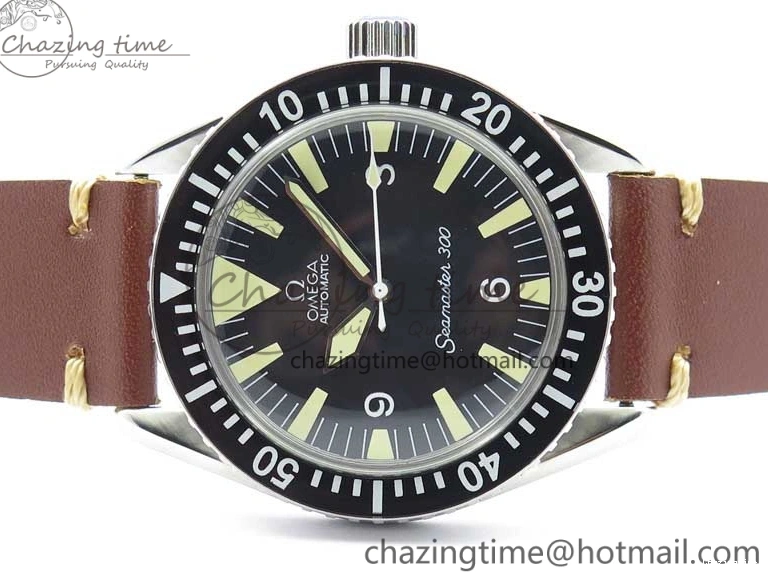 0117 Vintage Seamaster 300 No Date SS B12 Black Dial On Brown Leather Strap A2836 (Free Nylon Strap) Comfortable 7912